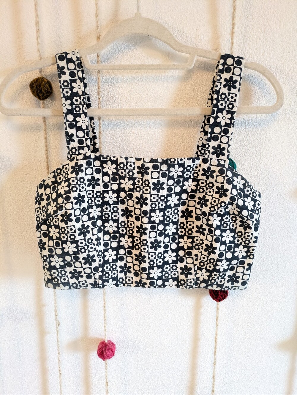 Elodie Blue and White Floral-Geo Crop Top